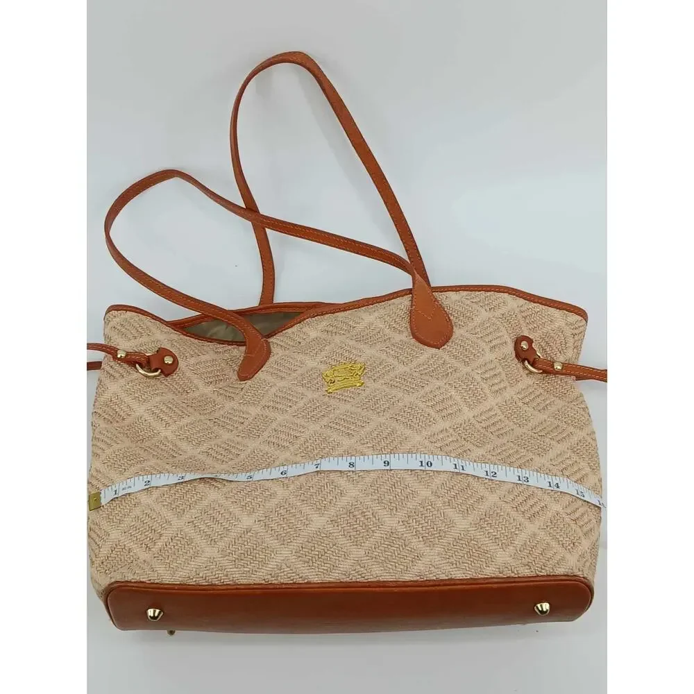 Raffia and leather tote bag, Pratesi Firenze